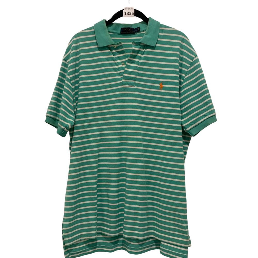 Polo Shirt, Golf Polo, Striped, Mens, Collared, Polo Ralph Lauren, L, Aqua